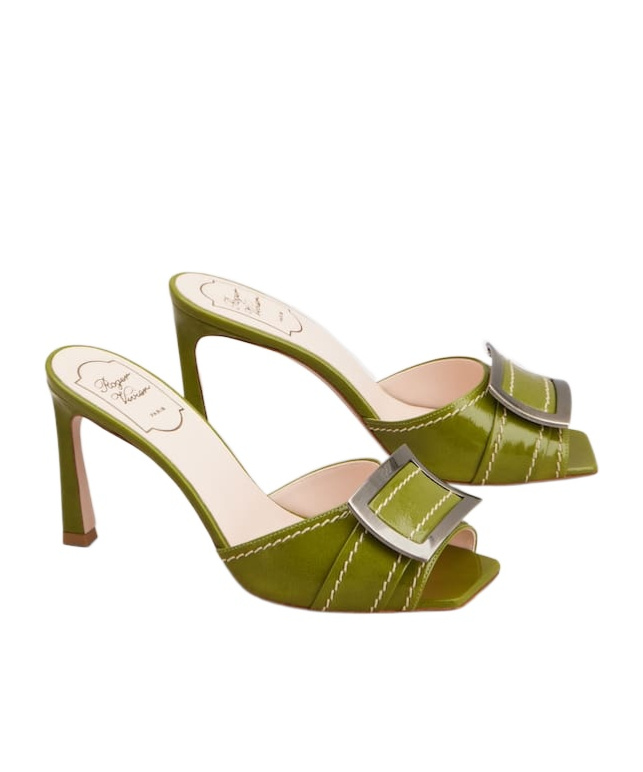 Roger Vivier Stitching Mule 85 Buckle Open Stiletto In Green