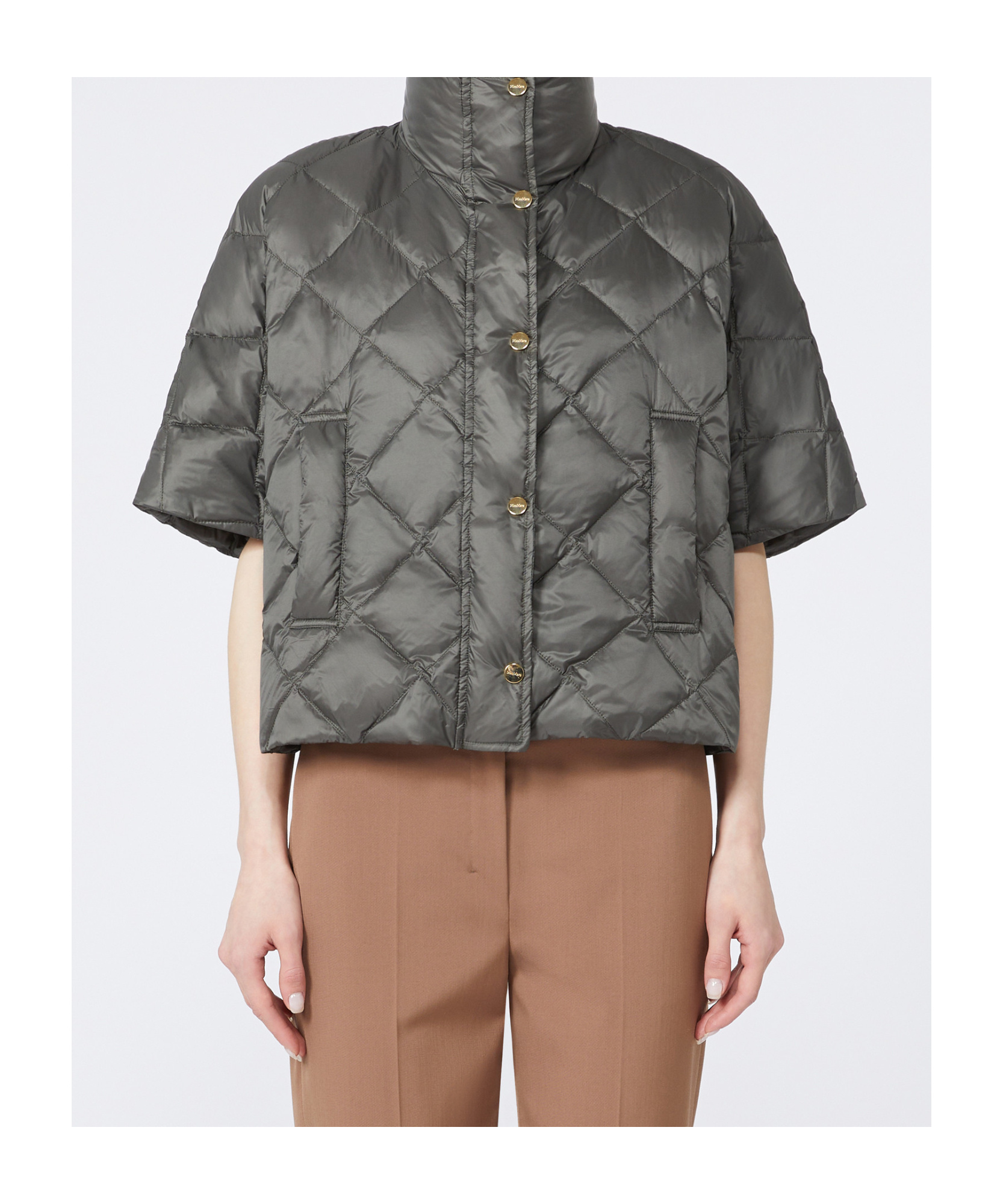Max Mara Padded Cape In Water-repellent Fabric In Gray