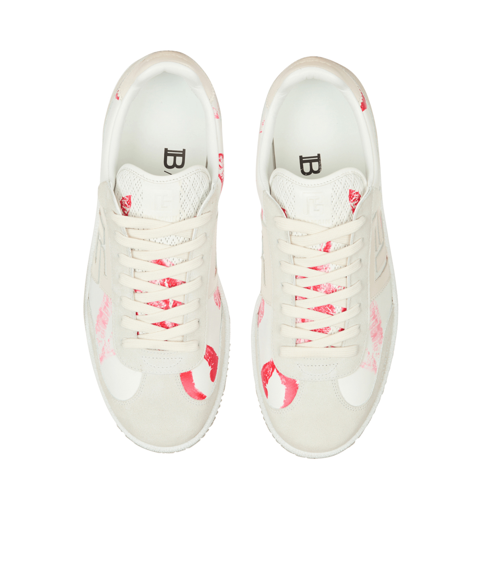 Balmain Swan Sneakers In Leather And Suede Color White And Red In White