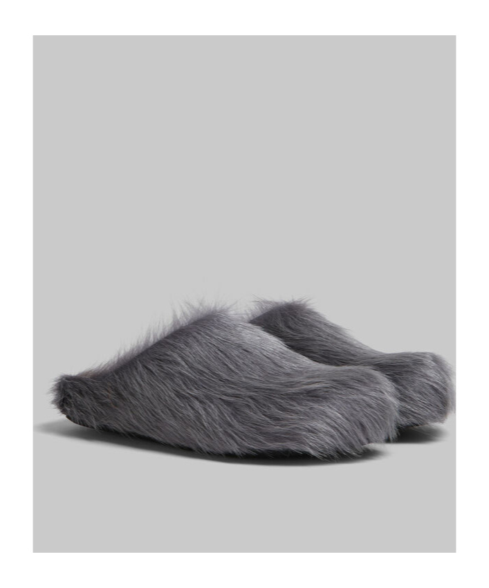 Marni Fussbet Sabot Calf-hair Slippers In Gray