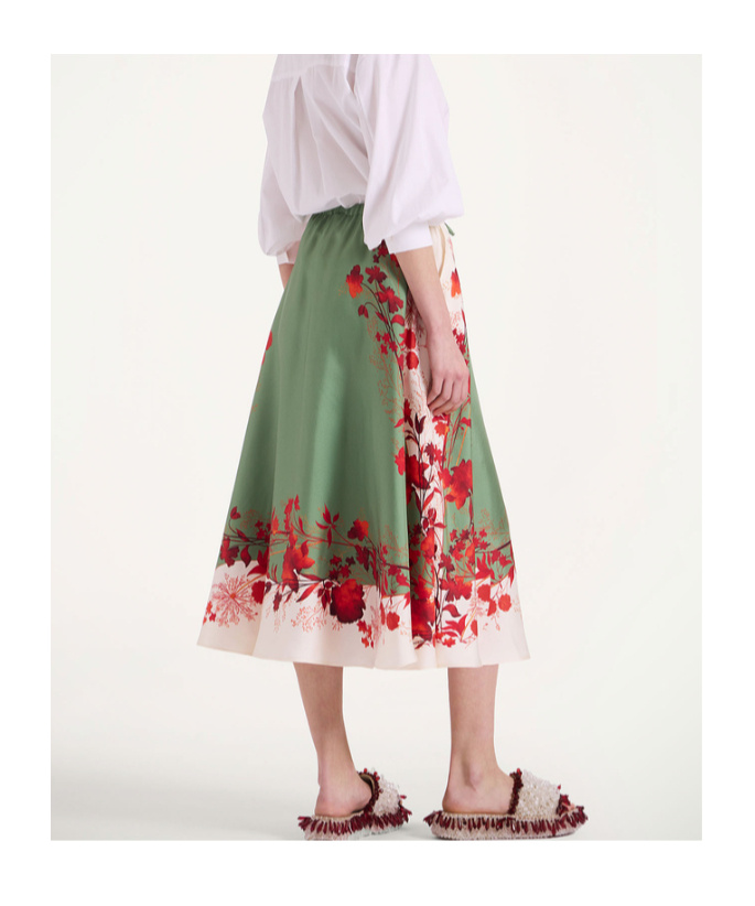 La Doublej Silk Drawstring Skirt In Green