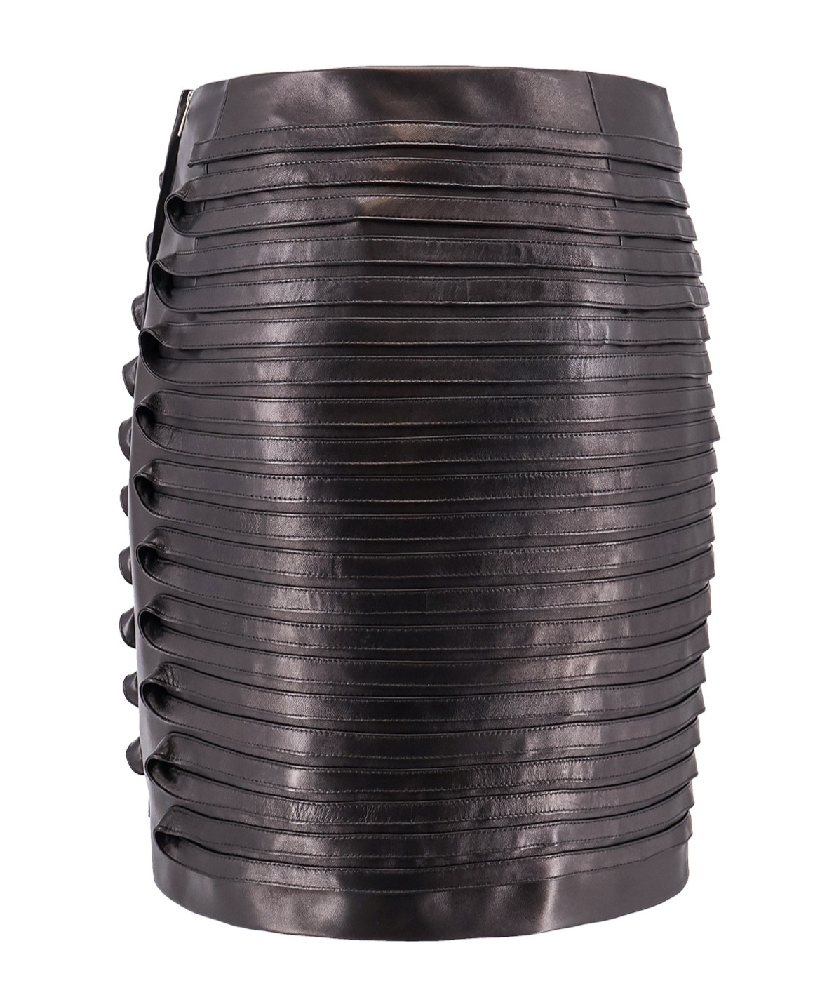 Versace Leather Pleated Mini Skirt In Black