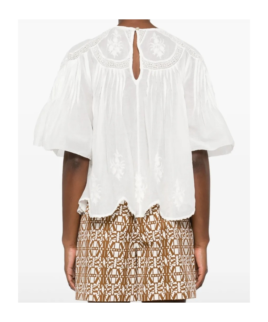 Farm Rio Embroidered Short Sleeve Top In White