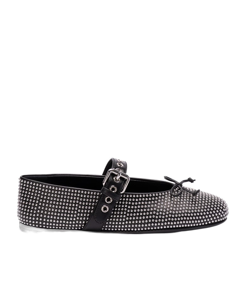 Miu Miu Embellished Leather Ballet Flats In Black