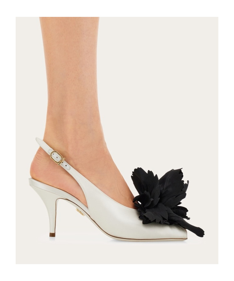Ferragamo Flower Embellished Slingback In White
