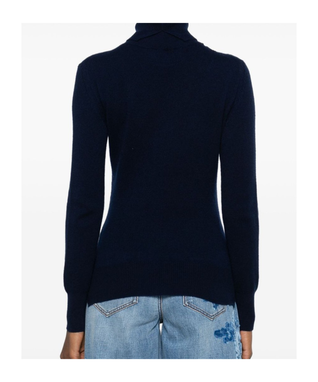 Ermanno Scervino High Neck Floral Lace Knitwear In Blue
