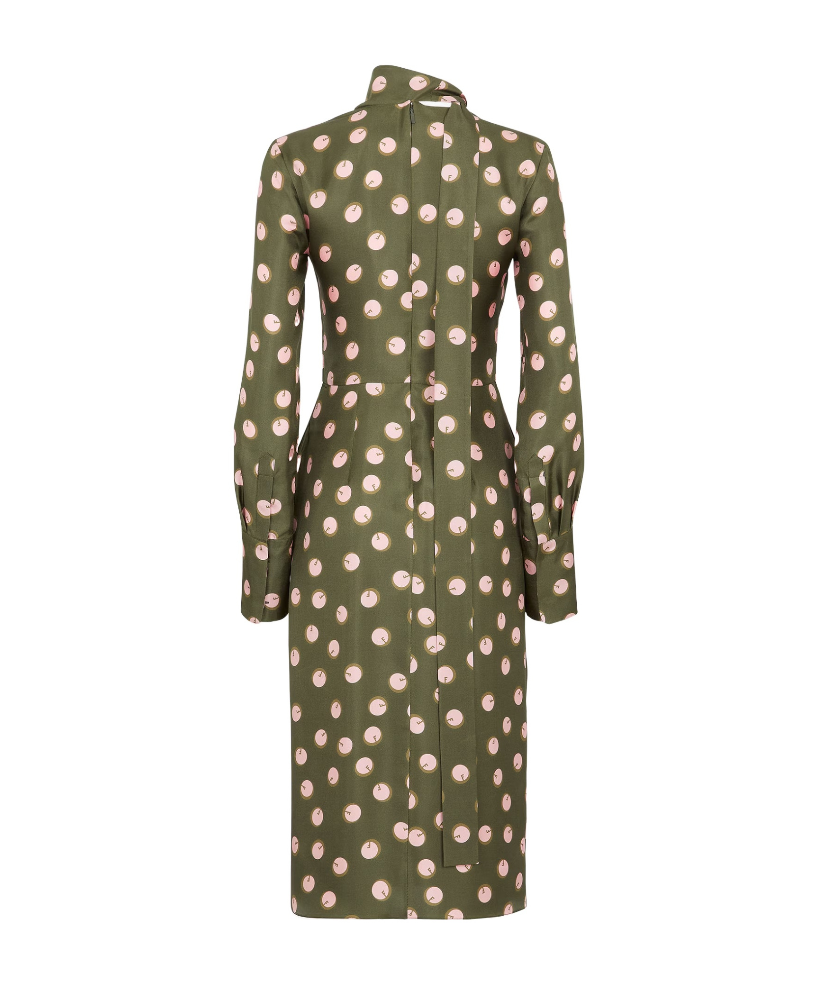 Fendi Policy-dotted Long-sleeved Dress In Green