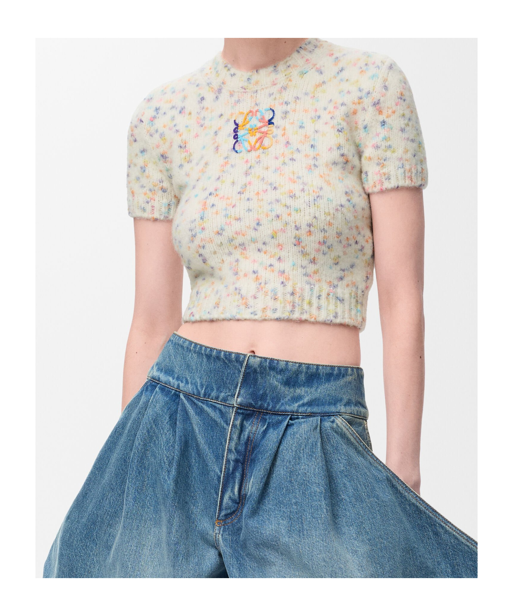 Loewe Short Sleeve Sweater In Wool And Alpaca Blend In White