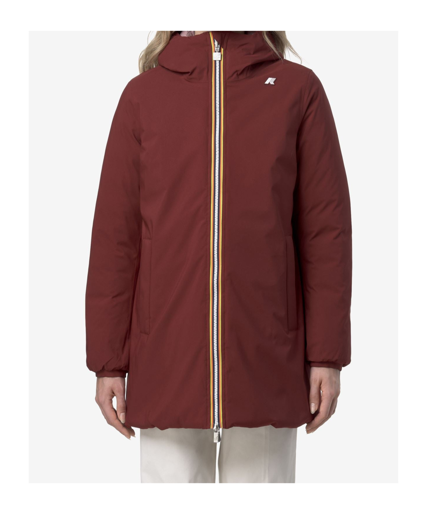 K-way Logo Hooded Down Jacket In Burgundy