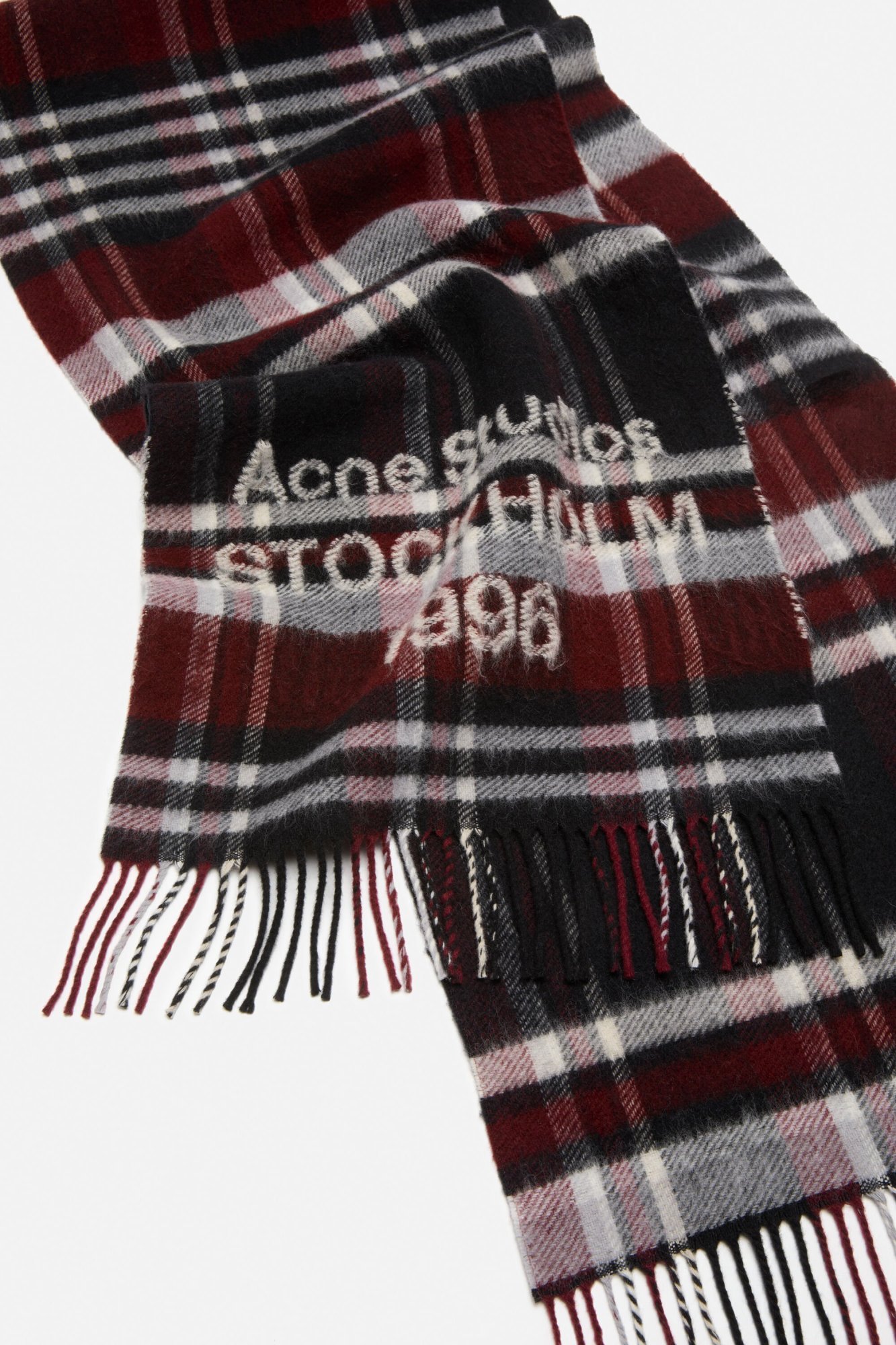 Acne Studios Women Multicolor Scarf With Fringed Hem And All-over Check Motif In Wool Woman In Multi