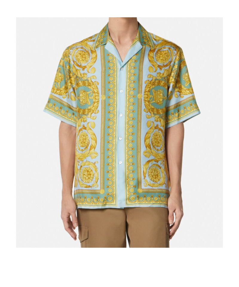 Versace Baroque Print Front Pocket Short Sleeves Shirt In Multi