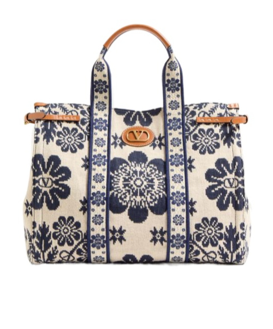Valentino Antibes Large Leather-trimmed Floral-jacquard Tote In Multicolor