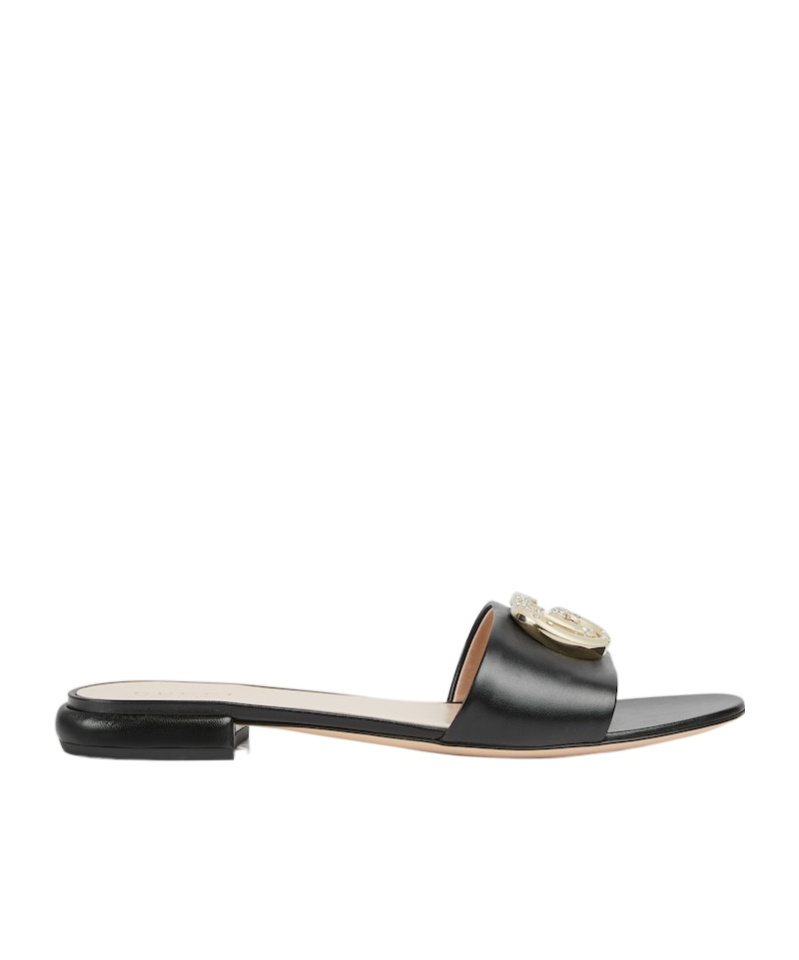 Gucci Double G Flat Slippers In Black