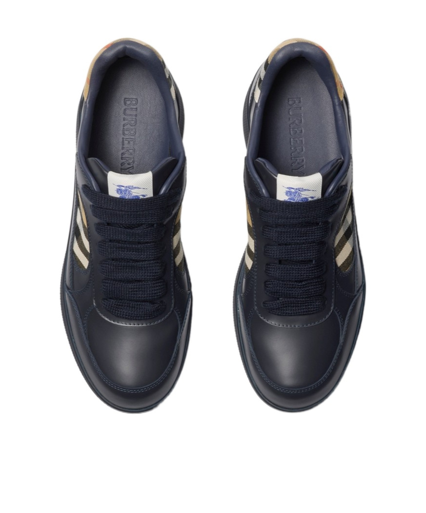Burberry Indigo Blue Leather And Check Sneaker Terrace