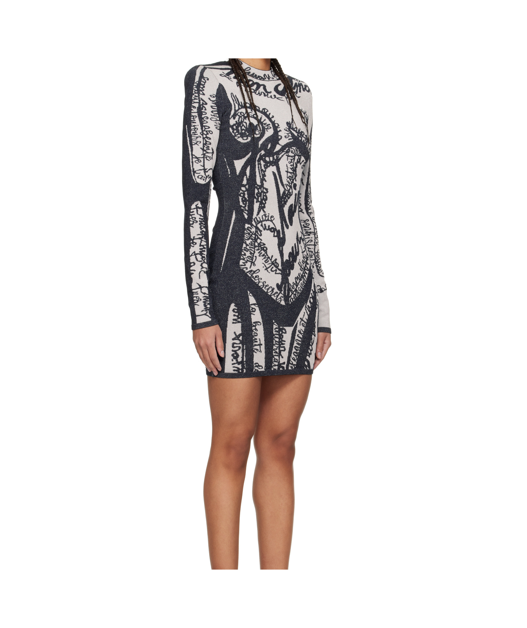 Balmain Body-motif Embroidered Mini Dress In Black