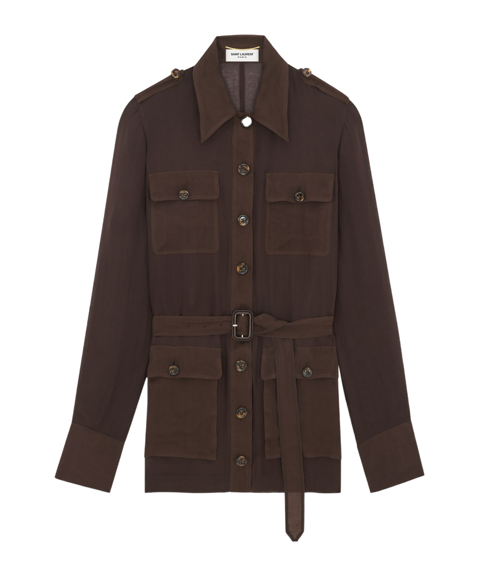 Saint Laurent Women Biologic Silk Dress With Belt At Waist In Brown