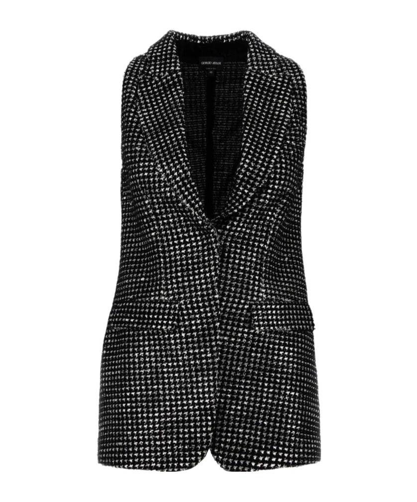 Giorgio Armani Textured Fabric Sleeveless Vest With Front Pockets In Black