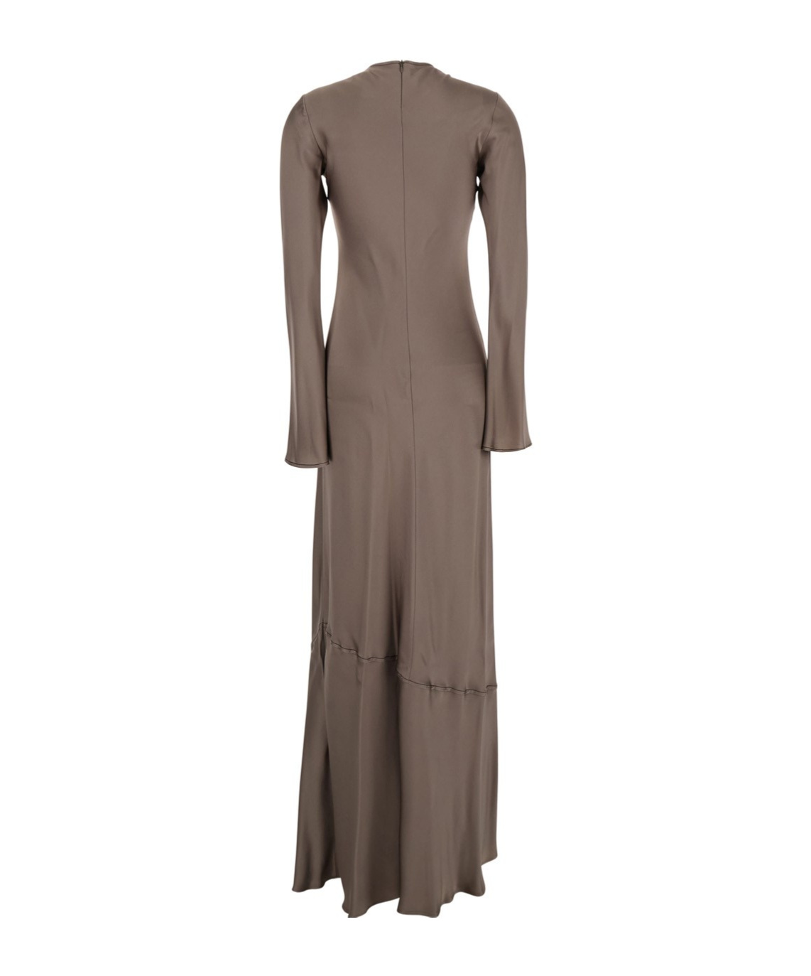 Semicouture Grey Crewneck Long Dress With Rear Concealed Zip In Viscose Blend Woman In Brown