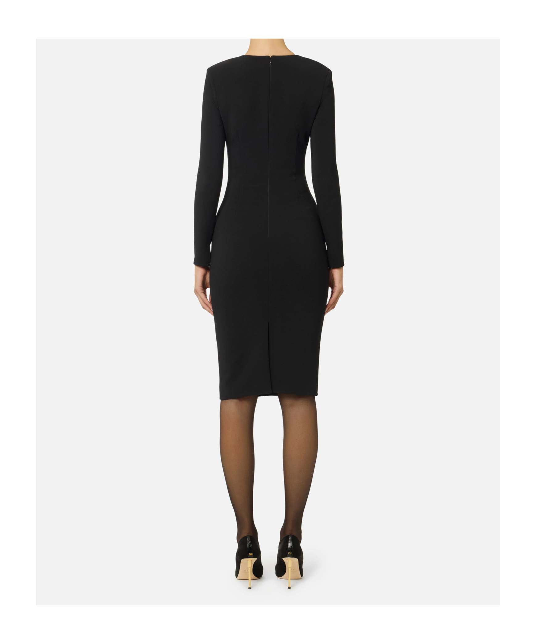 Elisabetta Franchi Shoulder Reinforced V-neckline Midi Dress With Split In Black