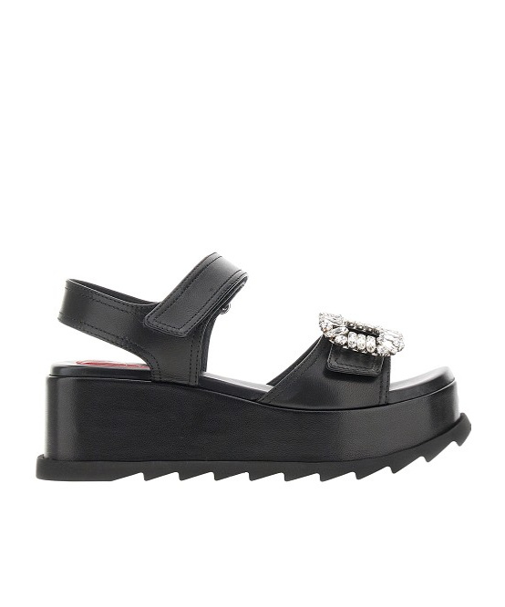 Roger Vivier Slidy Viv' 65 Leather Wedge Sandals In Black