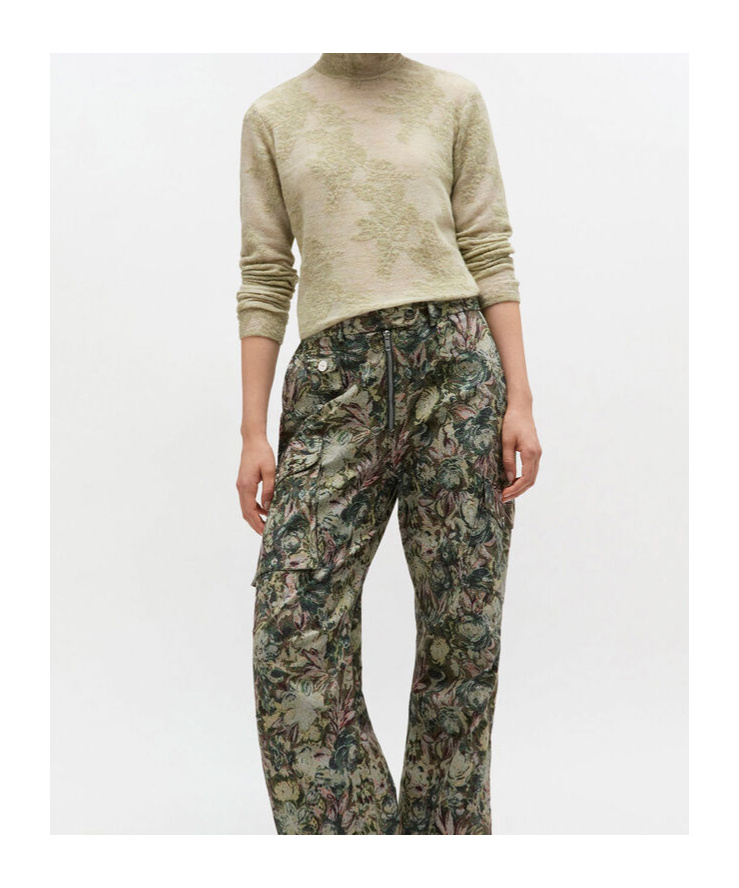 Ganni Flower Jacquard Mockneck Sweater In Brown