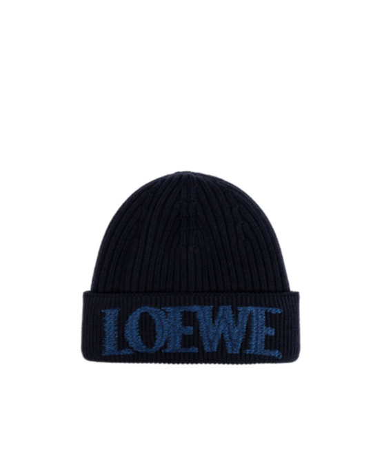 Loewe Logo Embroidered Ribbed-knit Beanie In Black