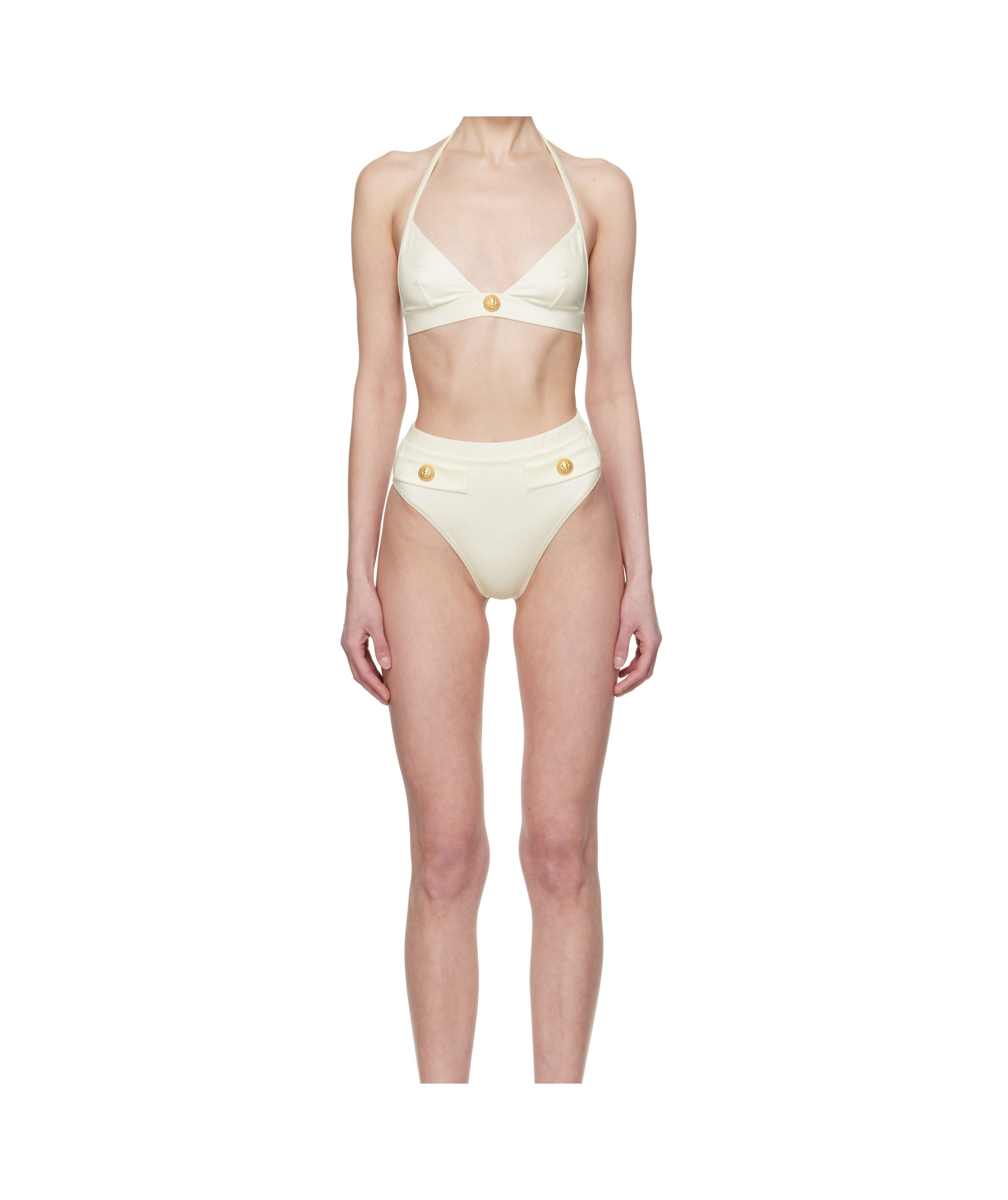 Balmain Sleeveless Bikini Top Set In Nude