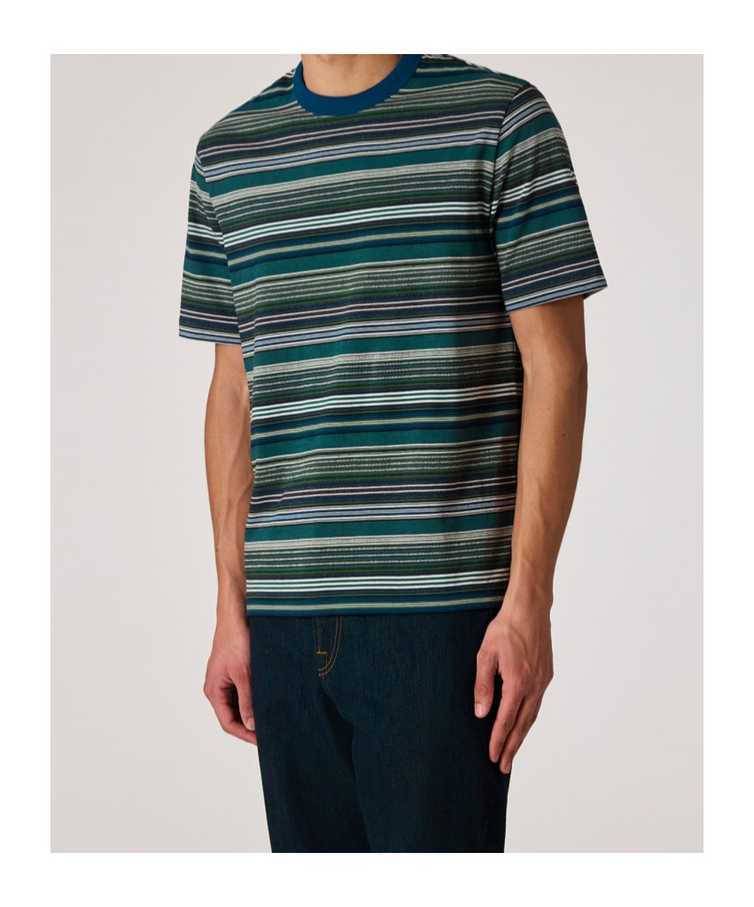 Ps By Paul Smith Ps Paul Smith Mens Multi Yarn-dye Stripe T-shirt In Green