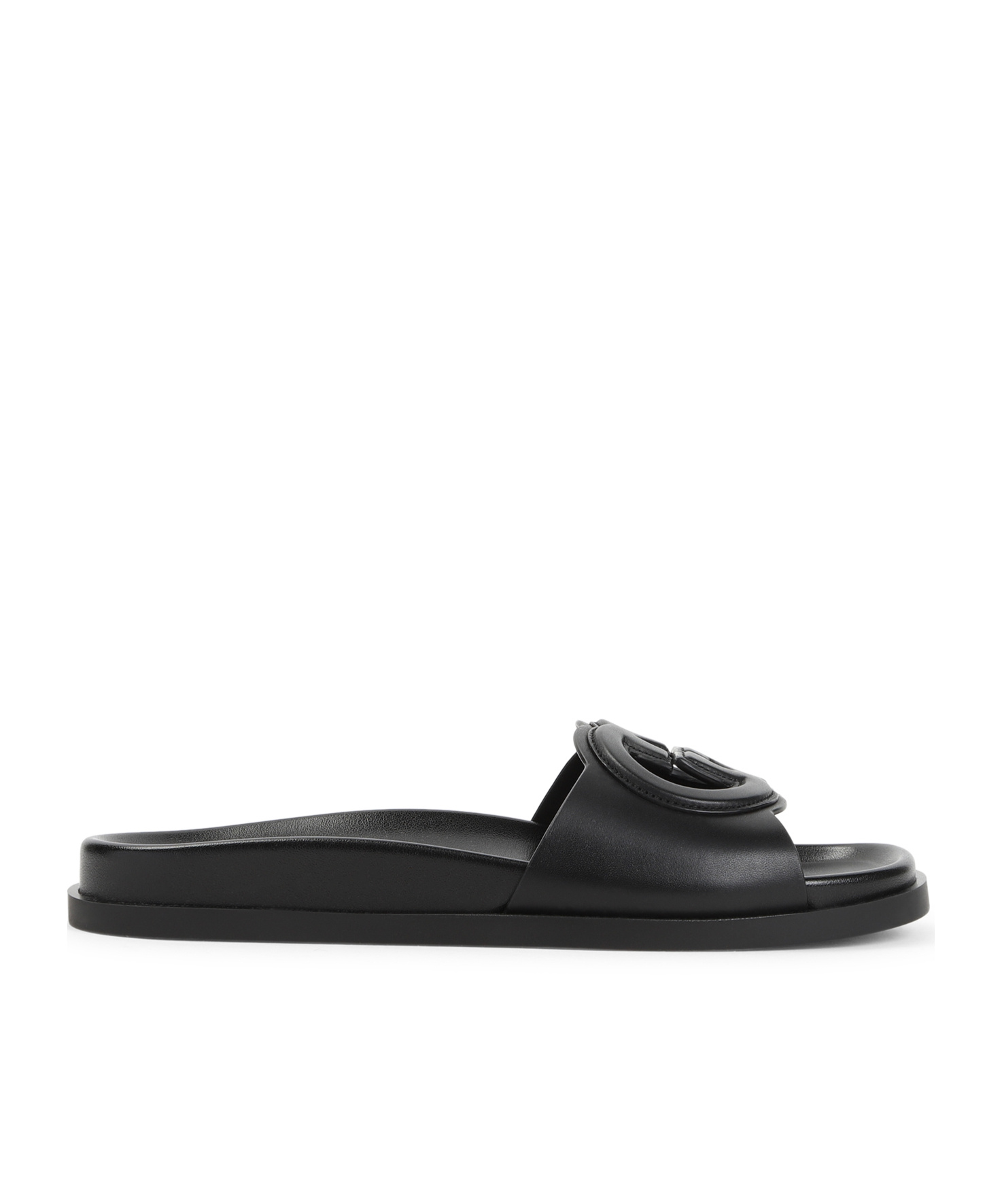 Gucci G Cut Leather Flat Sandals In Black