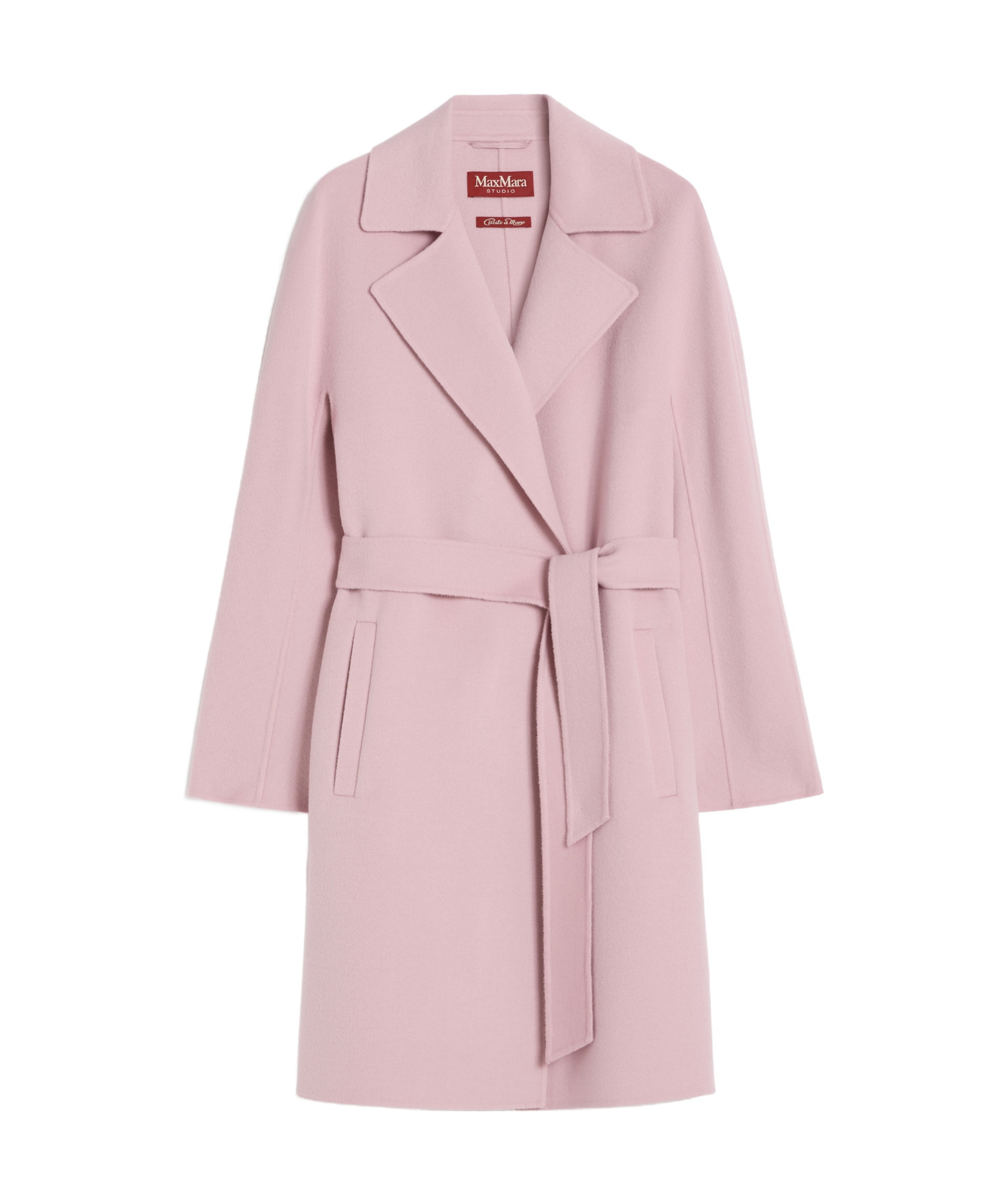 Max Mara Belted Wool Coat In Pink