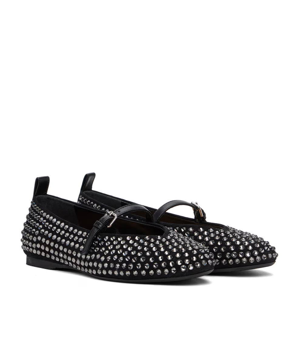 Jw Anderson Black Suede Mary Jane Ballerina Flats In Black