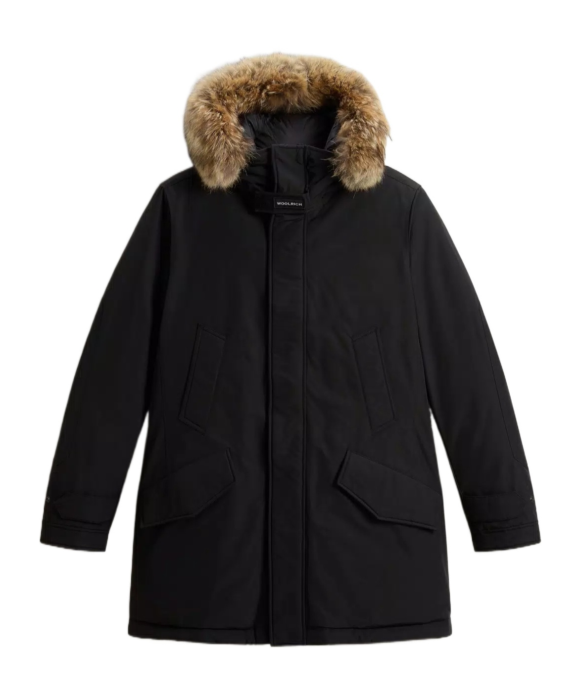 Woolrich Polar Parka In Ramar Cloth With High Collar And Fur Trim In Black