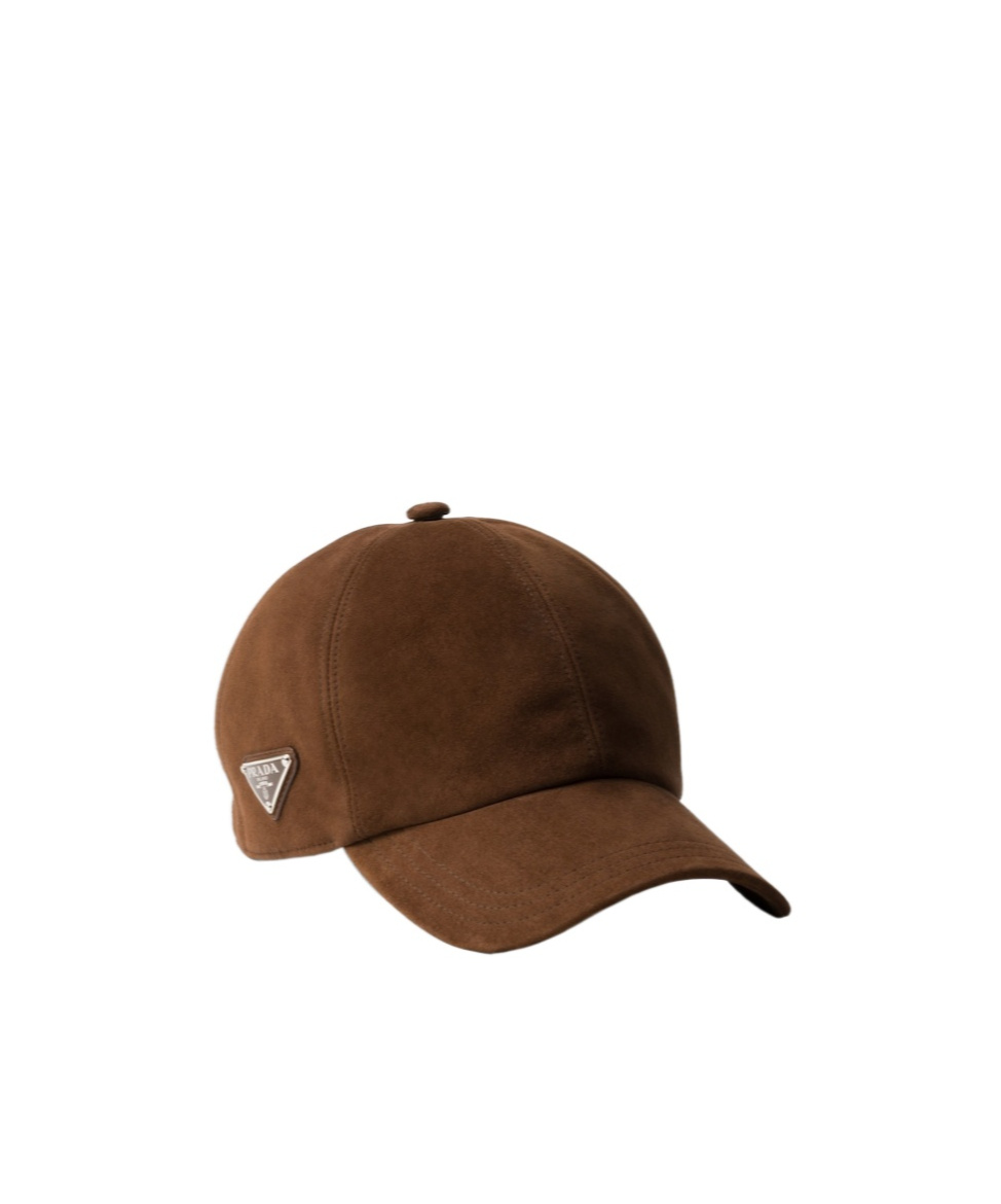 Prada Suede Baseball Cap In Brown
