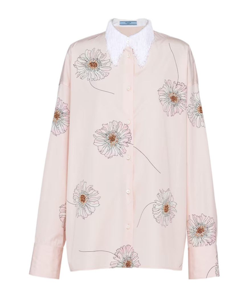Prada Printed Poplin Oversize Shirt In Peach Color
