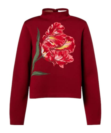 Carolina Herrera Floral Jacquard Cotton And Wool Sweater In Red
