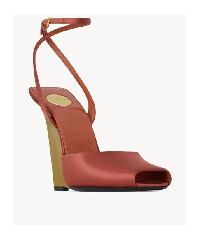 Saint Laurent Zeppe La Scandale In Satin Rust Color Women In Brown