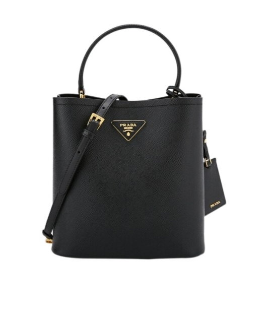 Prada Small Saffiano Leather Bucket Bag In Black