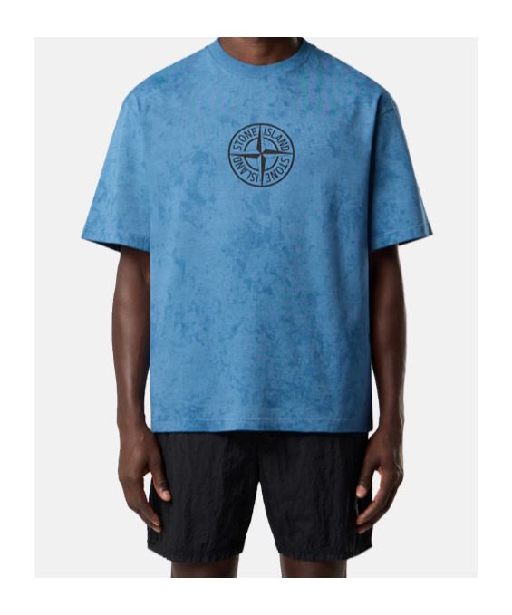 Stone Island Relaxed-fit Printed T-shirt With Textured Fabric In Blue