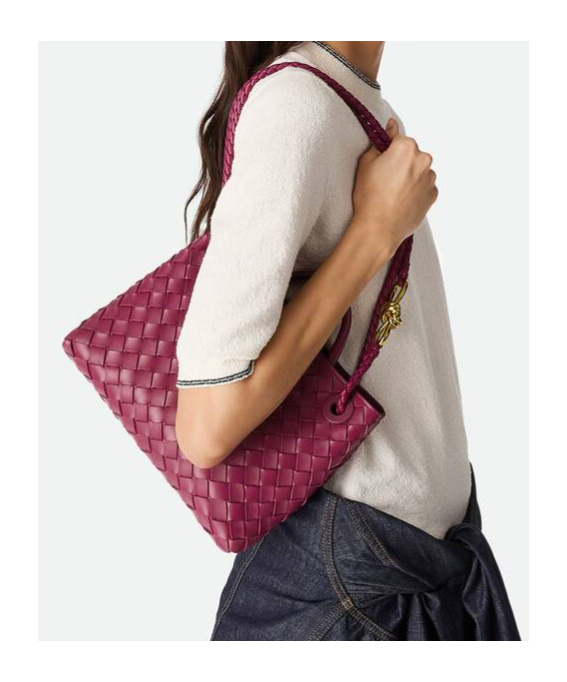 Bottega Veneta Small Lambskin Andiamo Shoulder Bag In Red