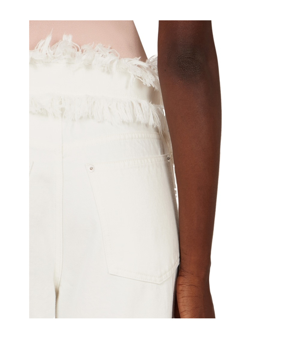 Ferragamo High Waist Wide Leg Trousers With Frayed Hem In White