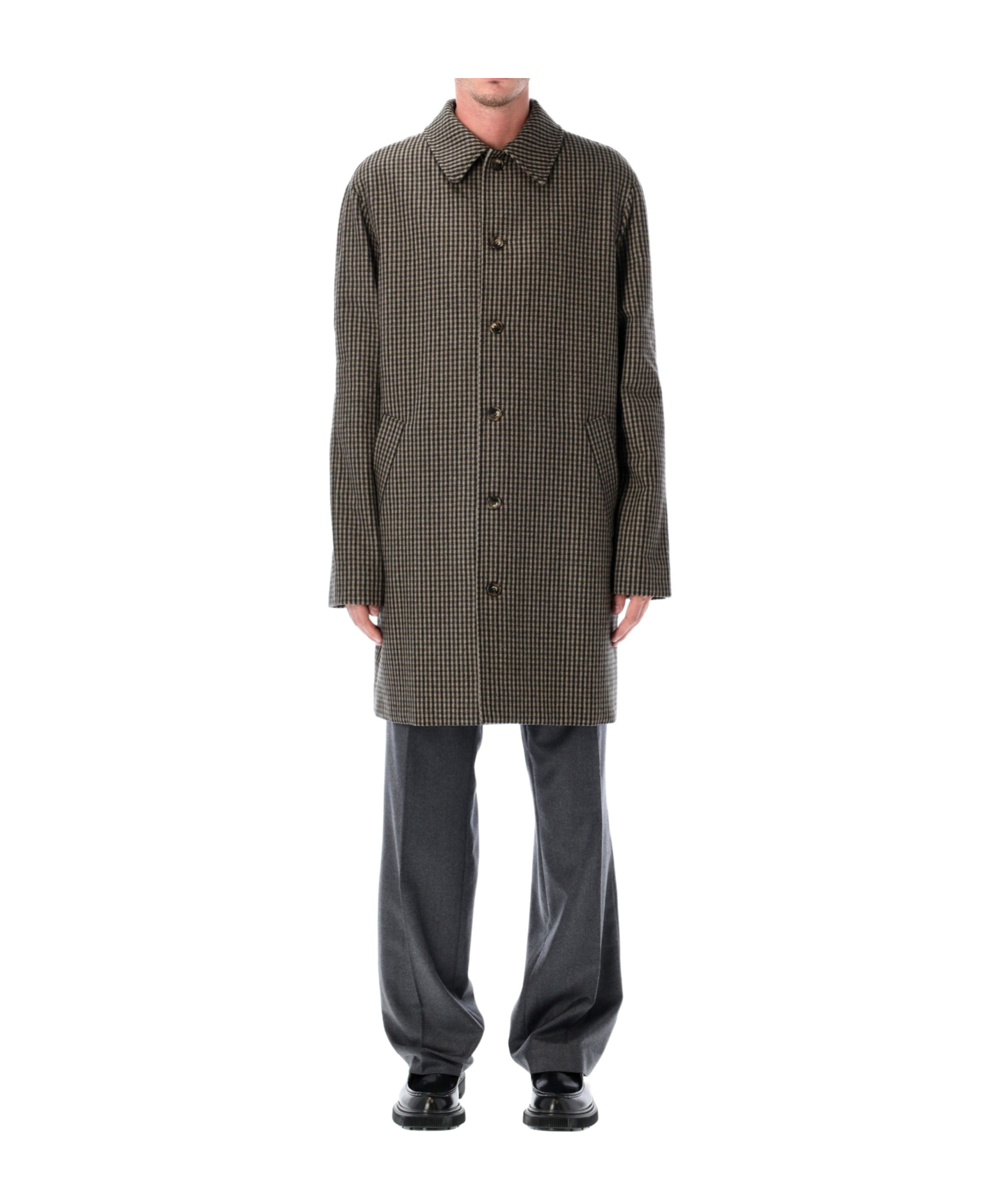 Apc Checkered Long Coat Side Pockets In Brown