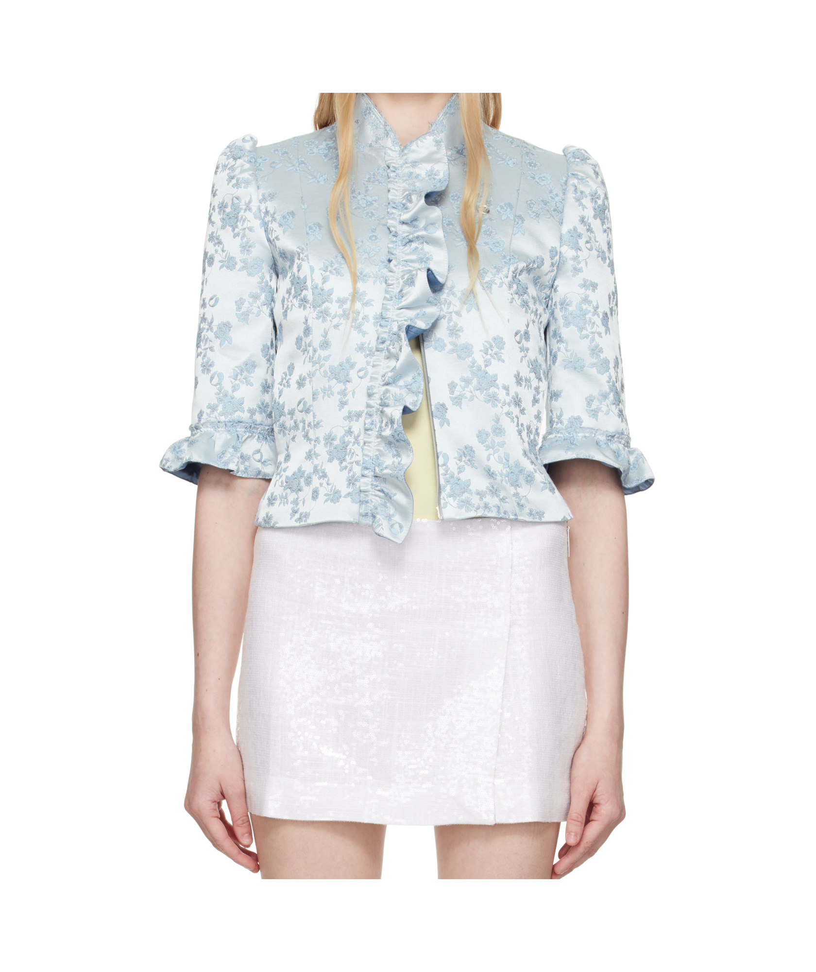 Coperni Floral-jacquard Satin-twill Jacket In Blue