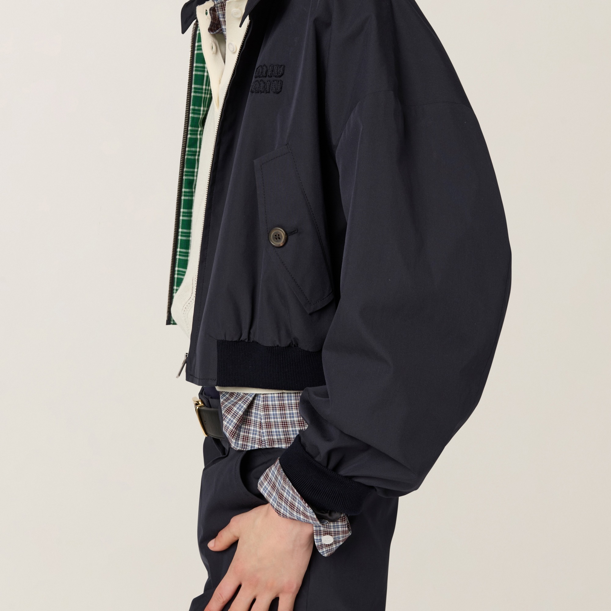 Miu Miu Cotton-blend Panama Blouson Jacket In Gray