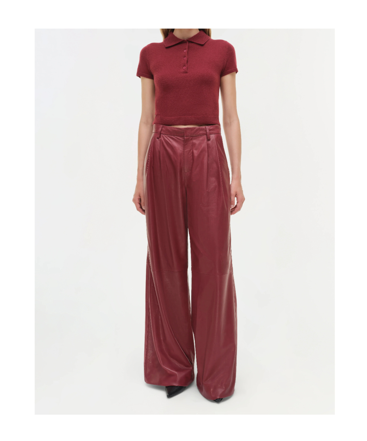 Simkhai Kobie Wide-leg Leather Pants In Burgundy