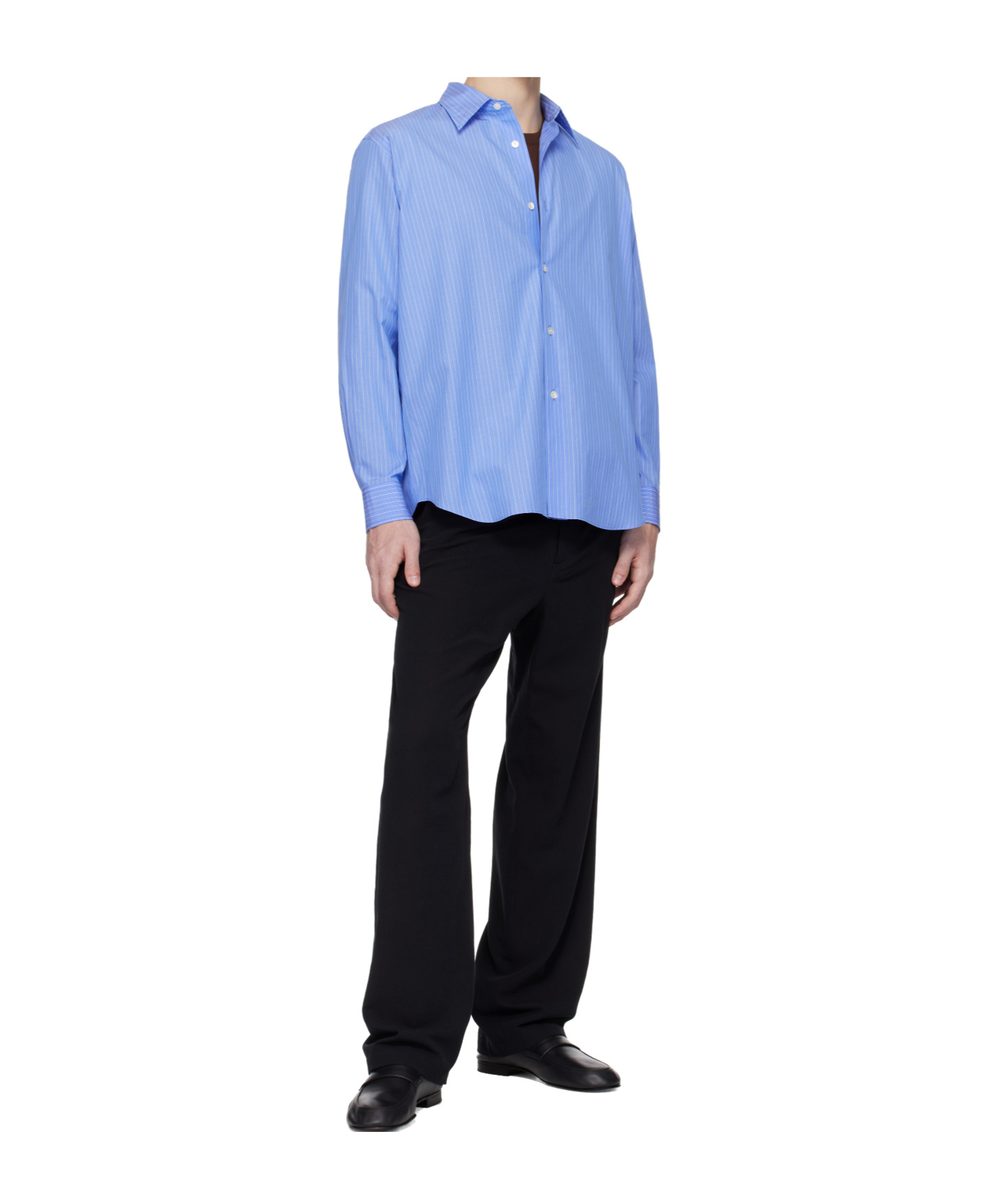 Auralee Lapel Long-sleeved Shirt In Blue