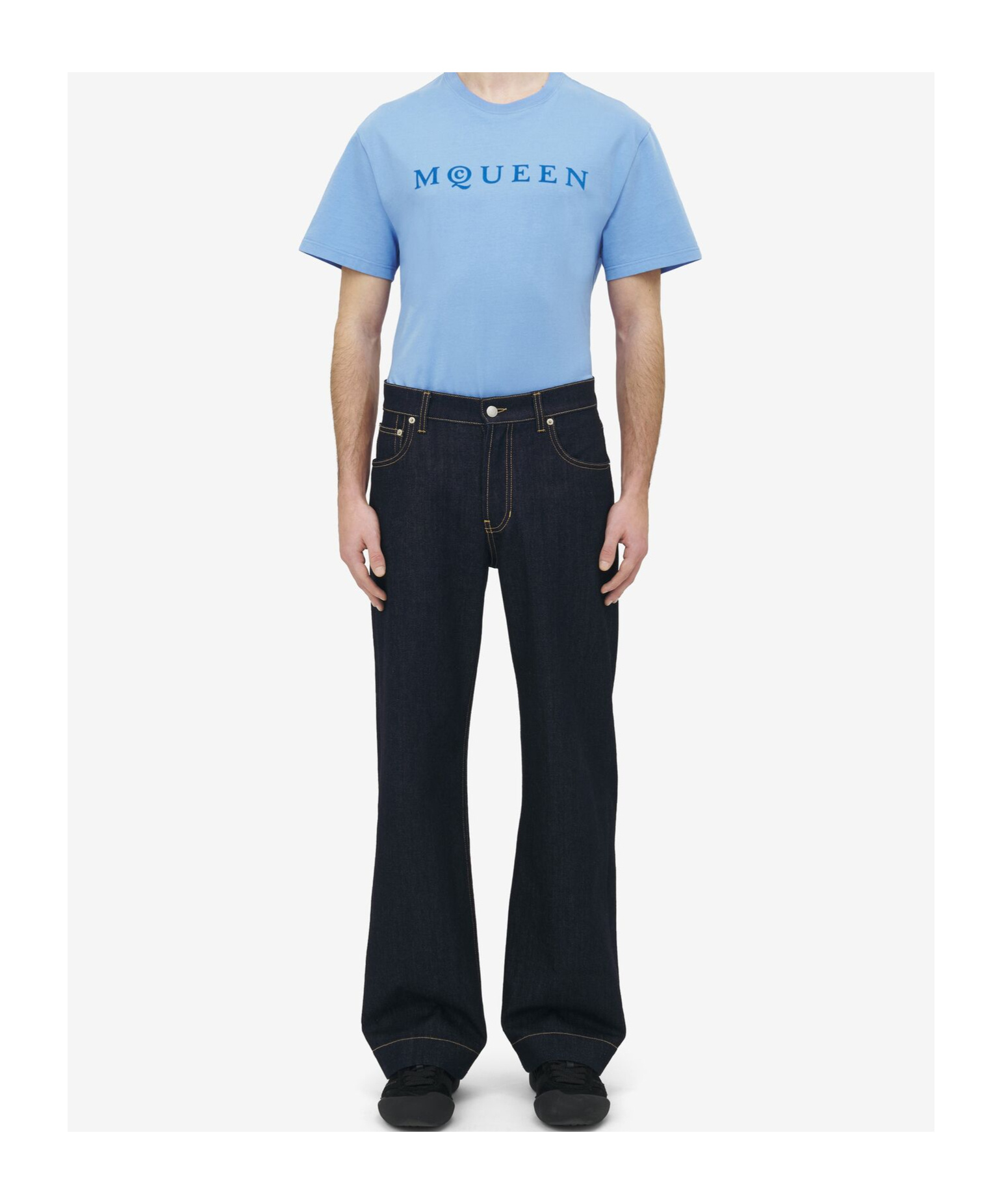 Alexander Mcqueen Wide Leg Denim Contrast Stitching In Blue