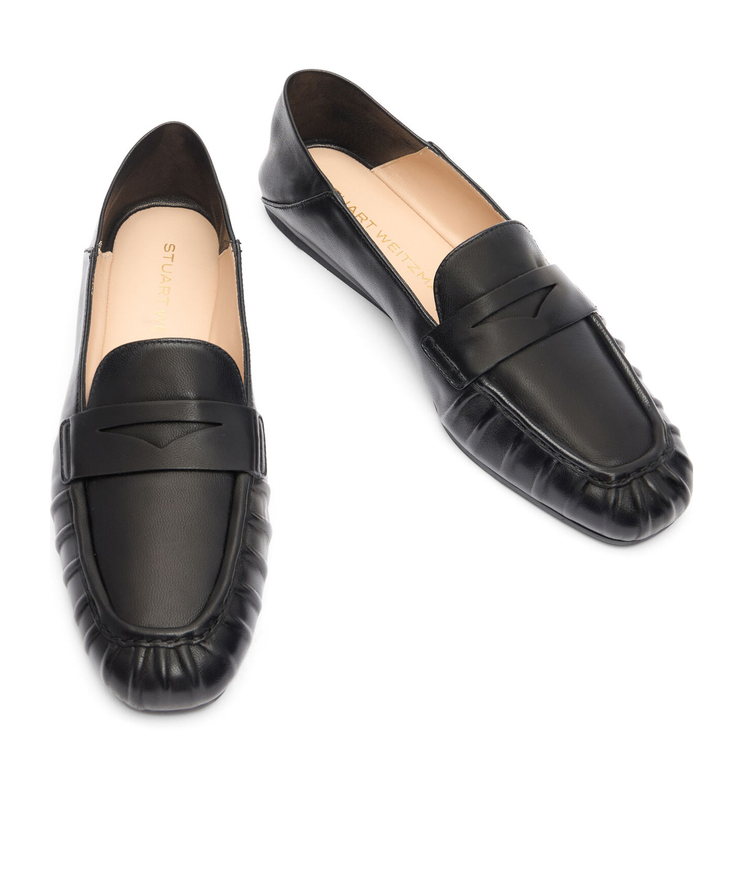 Stuart Weitzman Almond Toe Leather Loafer With Textured Detailing