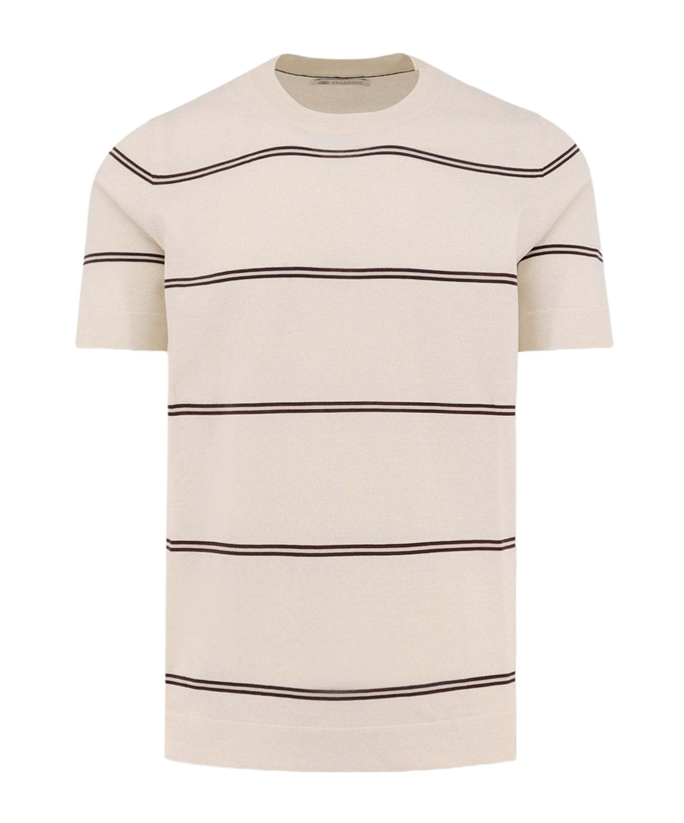 Brunello Cucinelli Striped Crewneck T-shirt In Nude