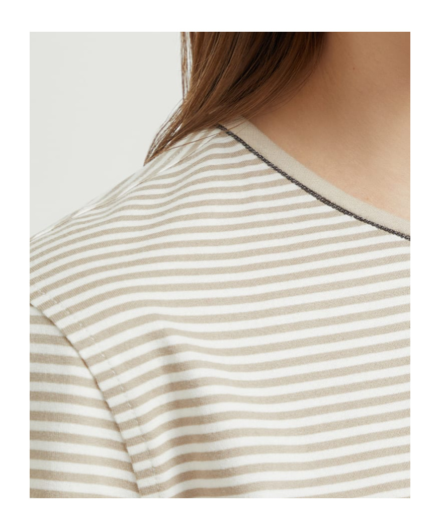 Brunello Cucinelli Cotton Jersey T-shirt With Shiny Details In Neutral