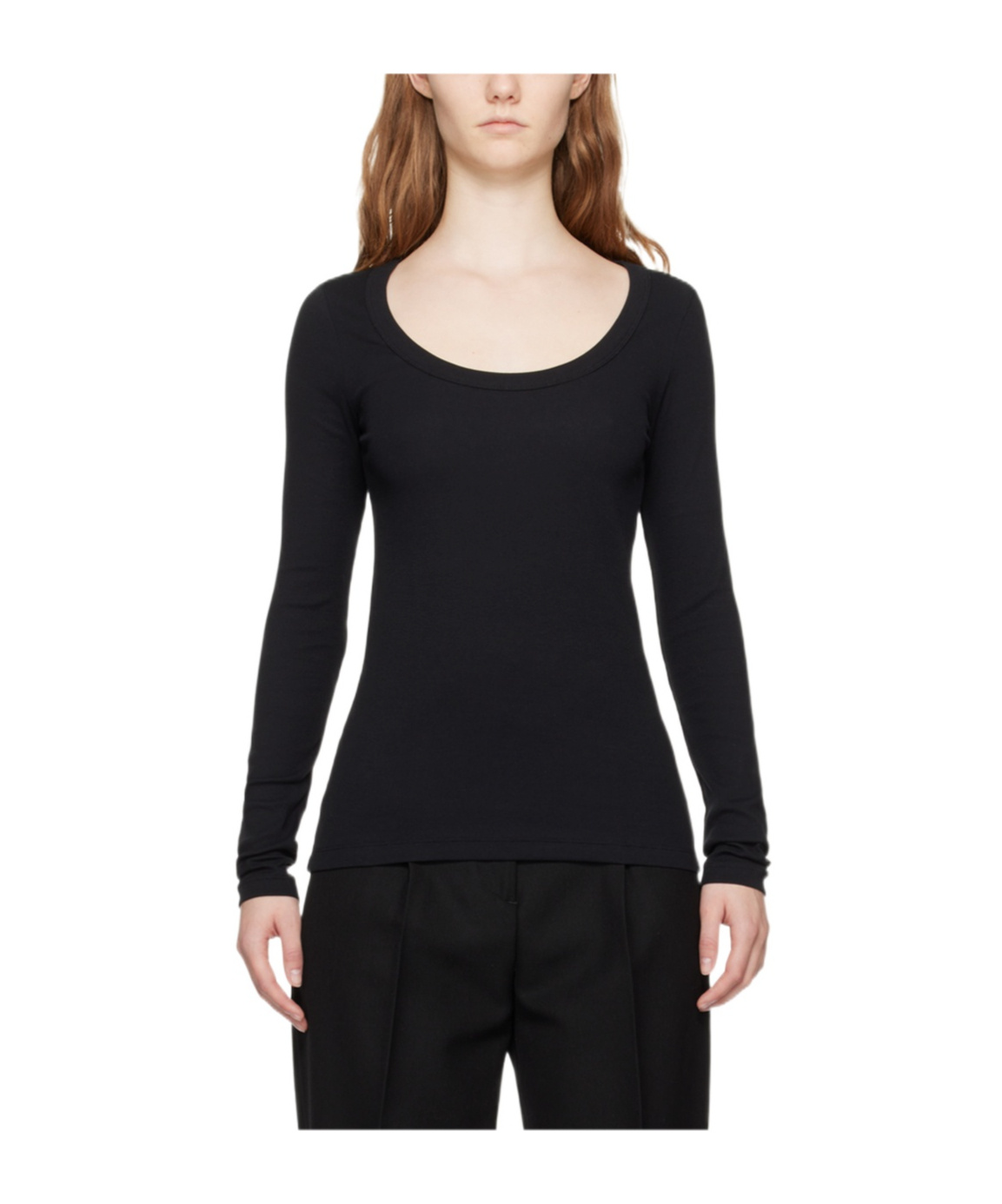 Totême Scoop-neck Fine-ribbed T-shirt In Black
